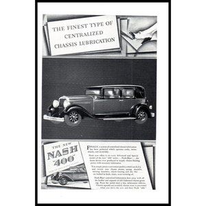 1929 Nash 400 Sedan Antique Car Vintage Print Ad Woman Driver Wall Art